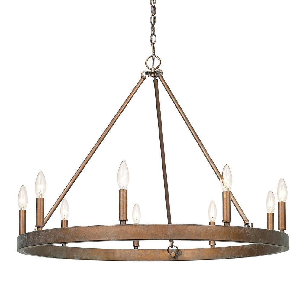 Golden Lighting Carraway 9-Light Chandelier in Copper Patina