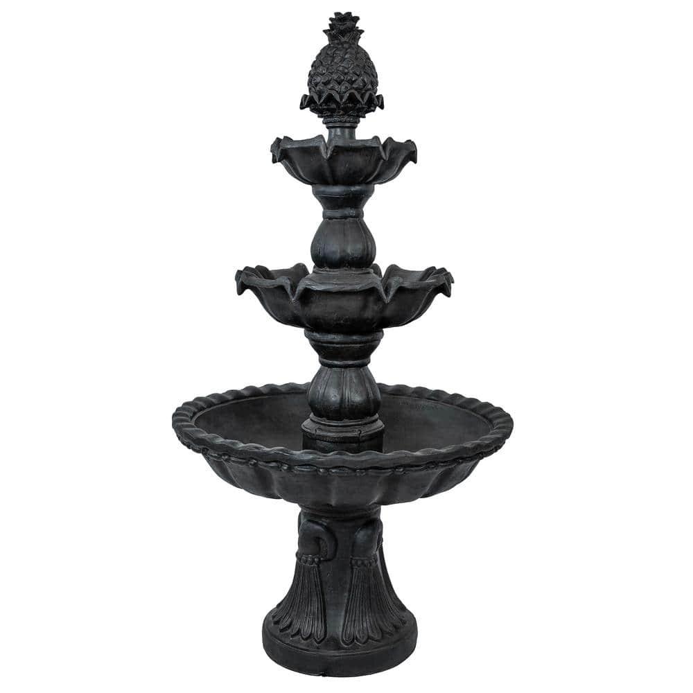 Sunnydaze Electric Fiberglass 3-Tier Welcome Pineapple Top Outdoor Water Fountain - 57" - Deep Espresso