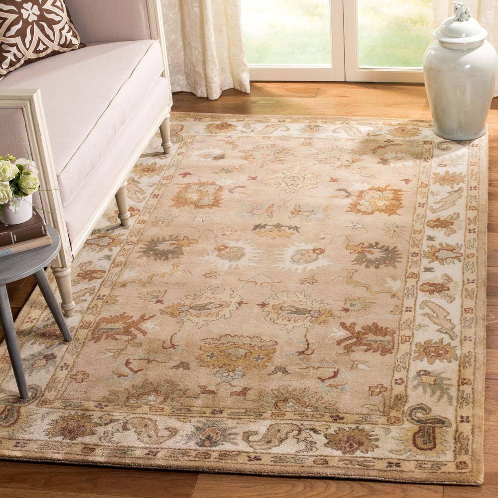 SAFAVIEH Bergama Bradford Traditional Wool Area Rug, Taupe/Ivory, 5' x 8'