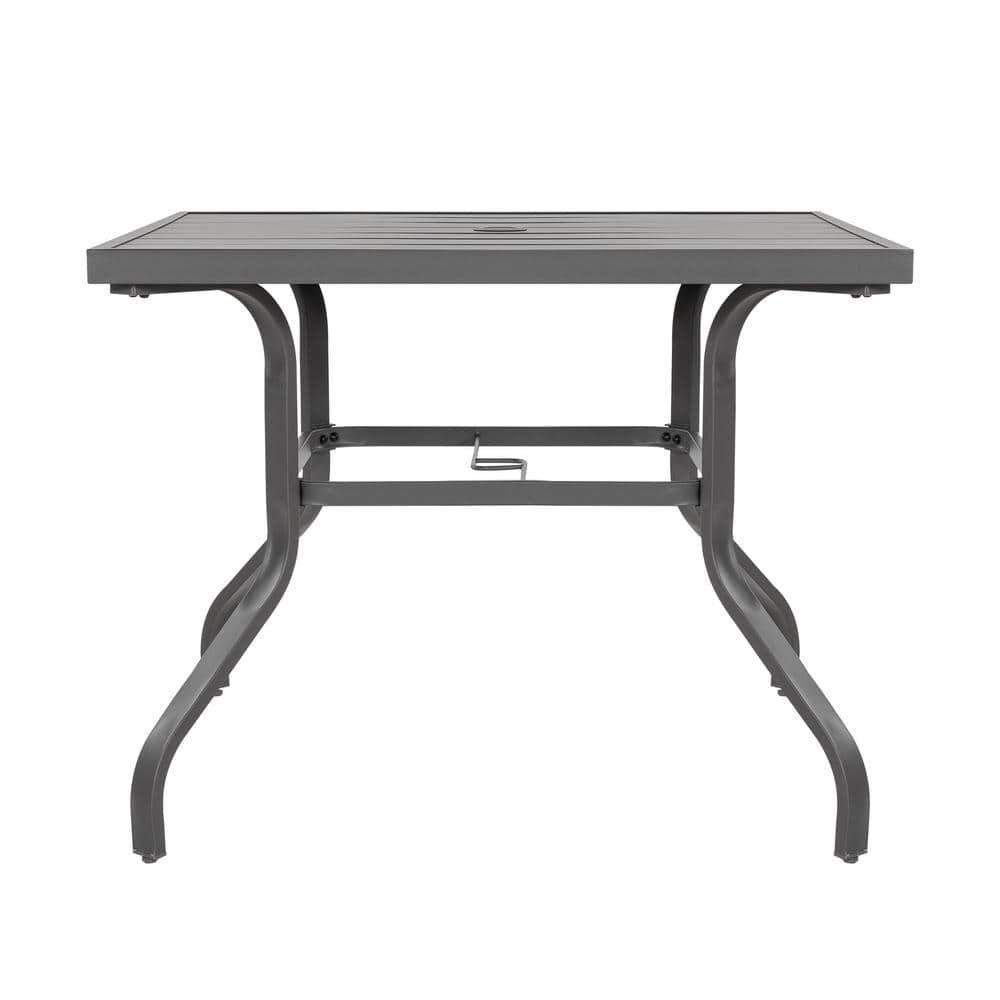 Nuu Garden 37" Outdoor Patio Table, 4 Person Steel Slat Square Dining Table with 1.57" Umbrella Hole, Slatted Top and Powder Coated Iron Frame, Gray