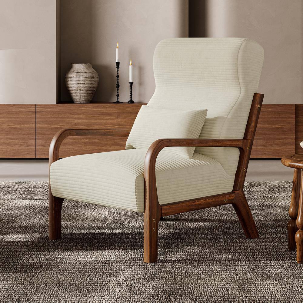 Bestier Mid Century Accent Chair Heightened Headrest with Removable Armrest Pillows,with Solid Wood Frame for Living Room, Bedroom, White