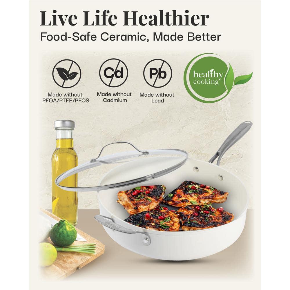 Gotham Steel Gotham Steel Naturals Cream Ultra Nonstick Ceramic 5.5 Qt Jumbo Cooker Pan with Lid
