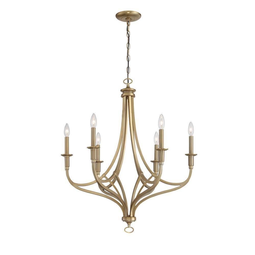 Minka Lavery Brushed Honey Gold Chandelier 28" Wide Modern 6-Light Fixture for Dining Room House Foyer Kitchen Entryway Bedroom