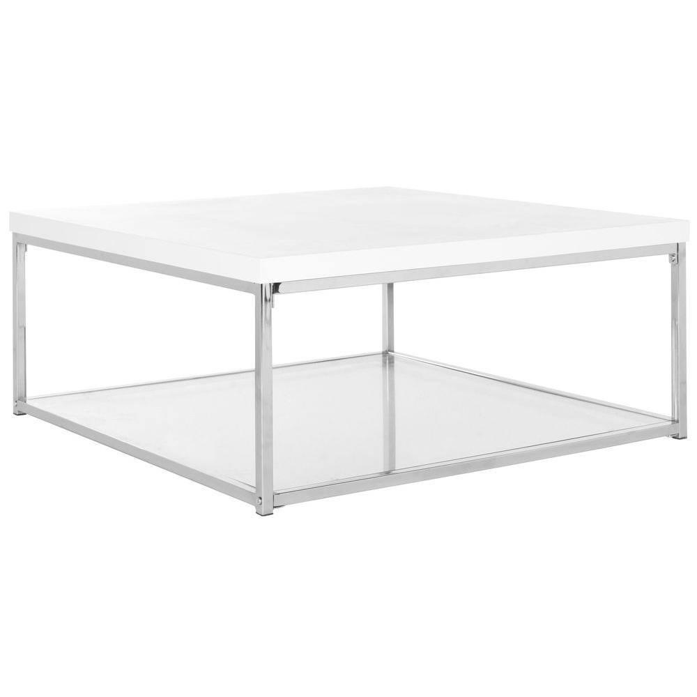 Malone High Gloss Coffee Table - White/Chrome - Safavieh