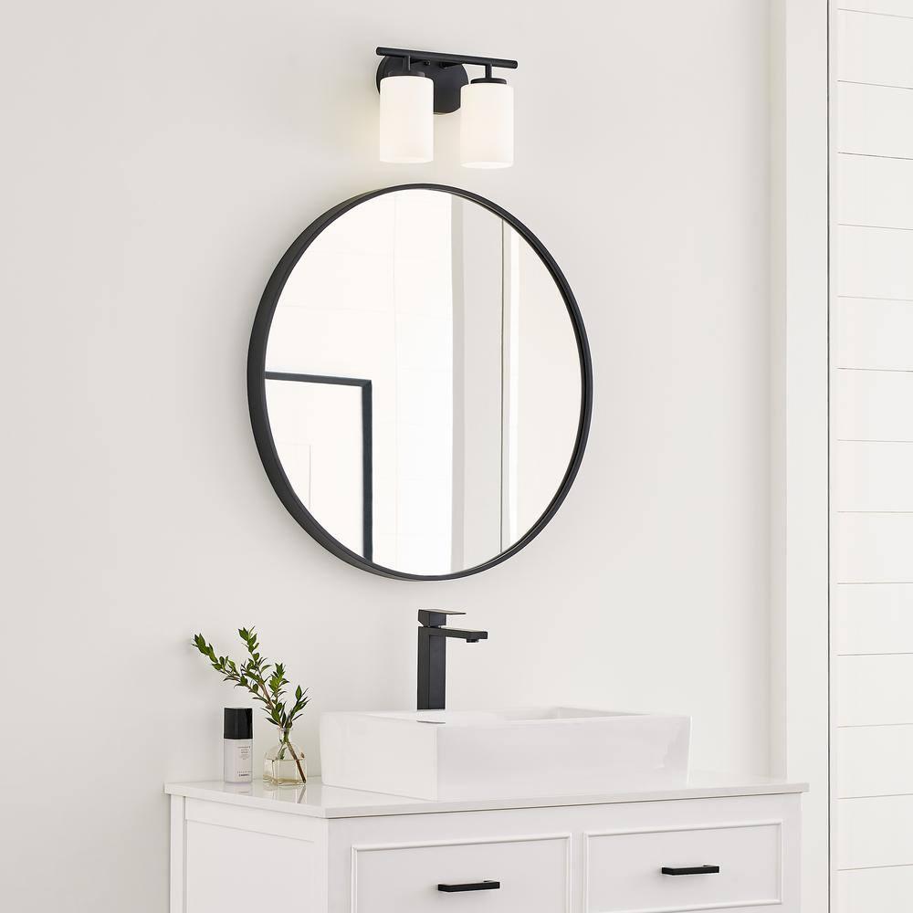 Oslo 12.5 in. 2-Light Midnight Black Transitional Contemporary Bathroom Vanity Light with Cased Opal Etched Glass Shades
