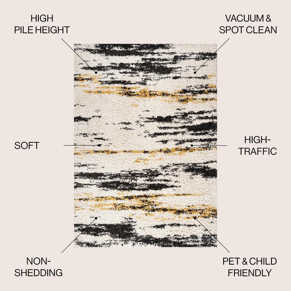 8'x10' Nova Modern Bold Strie' Shag Area Rug, Beige/Black/Yellow - JONATHAN Y