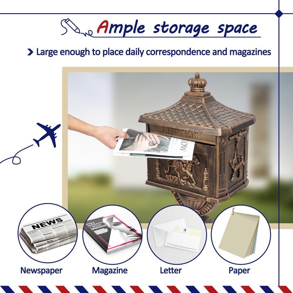 Bronze Lockable Cast Aluminum Outdoor Mailbox with Pedestal