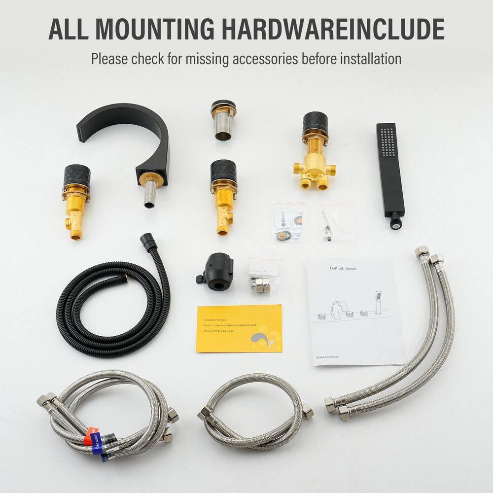 Matte Black Waterfall Roman Tub Faucet with Hand Shower