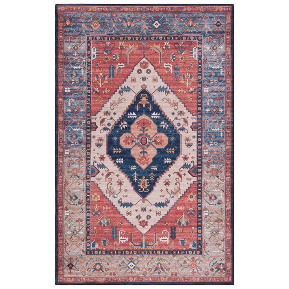 Tucson Vintage Persian TSN153 Power Loomed Machine Washable Skid-Resistant Indoor Area Rug - Rust/Blue - 5'x8' - Safavieh