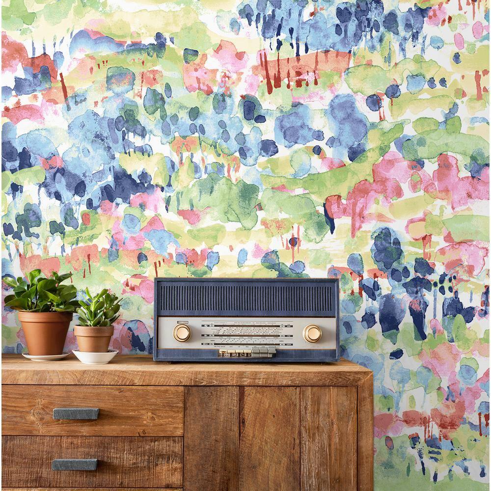 Surface Style - Peel and Stick Wallpaper, Abstract Wallpaper for Bedroom, Powder Room, Kitchen, Vinyl, 30.75 Sq Ft Coverage (Water Coloring Collection, Spring)
