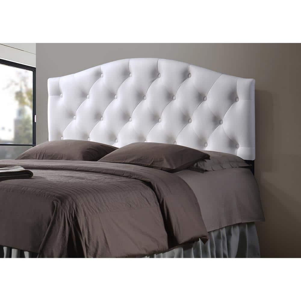 Full Myra Modern And Contemporary Faux Leather Upholstered Button-Tufted Scalloped Headboard White - Baxton Studio: Elegant Design, Wood Frame Mounted