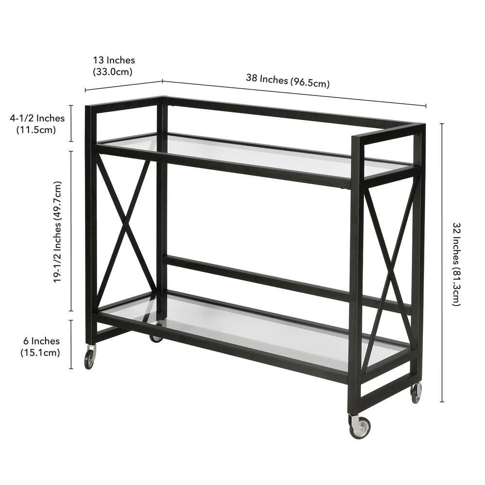 Evelyn&Zoe 38" Blackened Bronze Metal/Glass Bar Cart