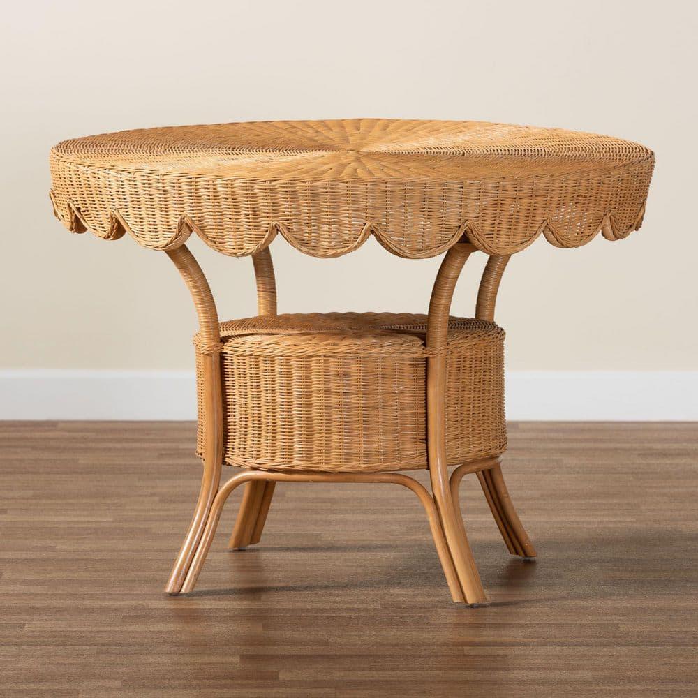 bali & pari Abena Bohemian Scalloped Light Honey Rattan Dining Table