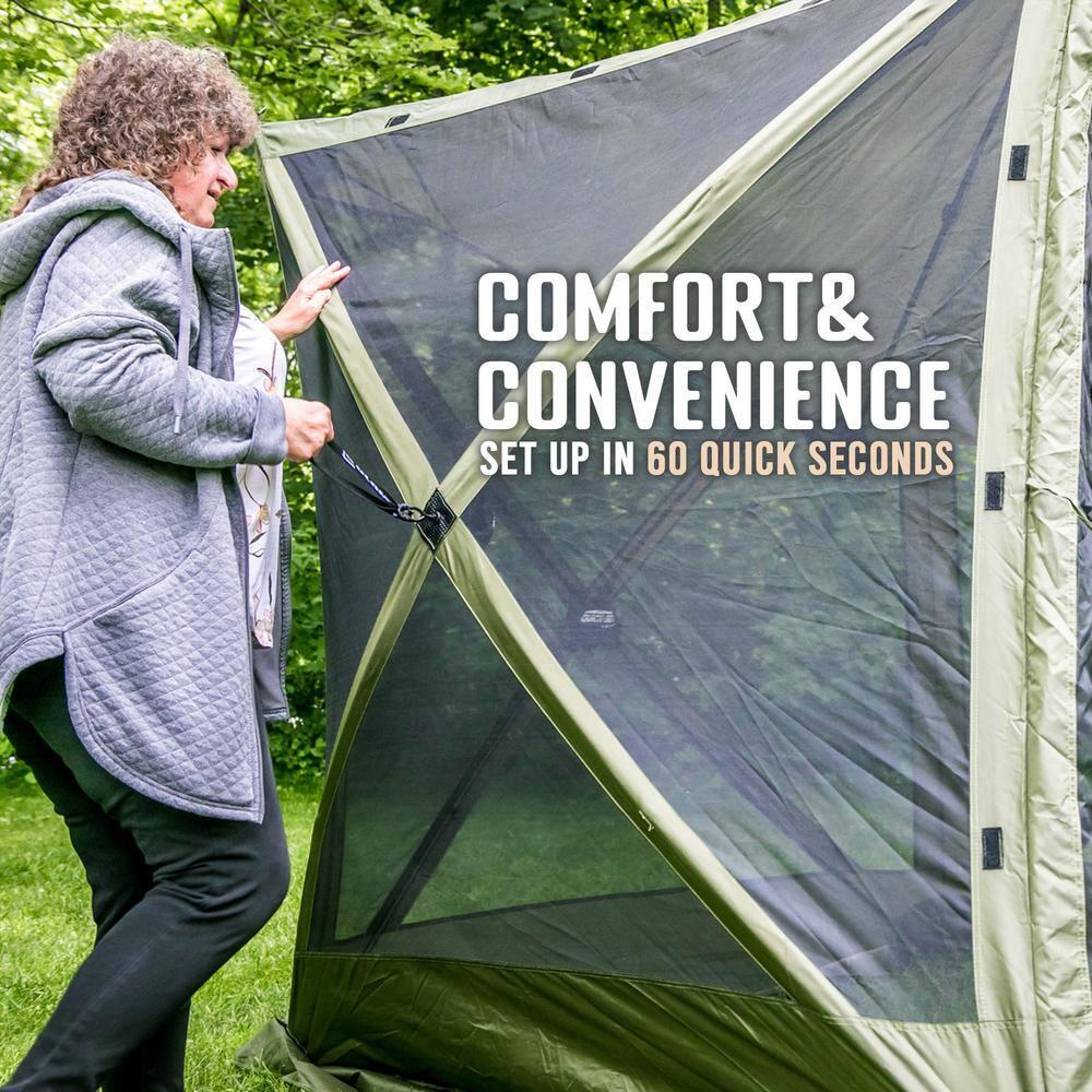 CLAM Quick-Set Venture 9 x 9 Foot Portable Pop-Up Outdoor Camping Gazebo Screen Tent 5 Sided Canopy Shelter with Ground Stakes and Carry Bag, Green