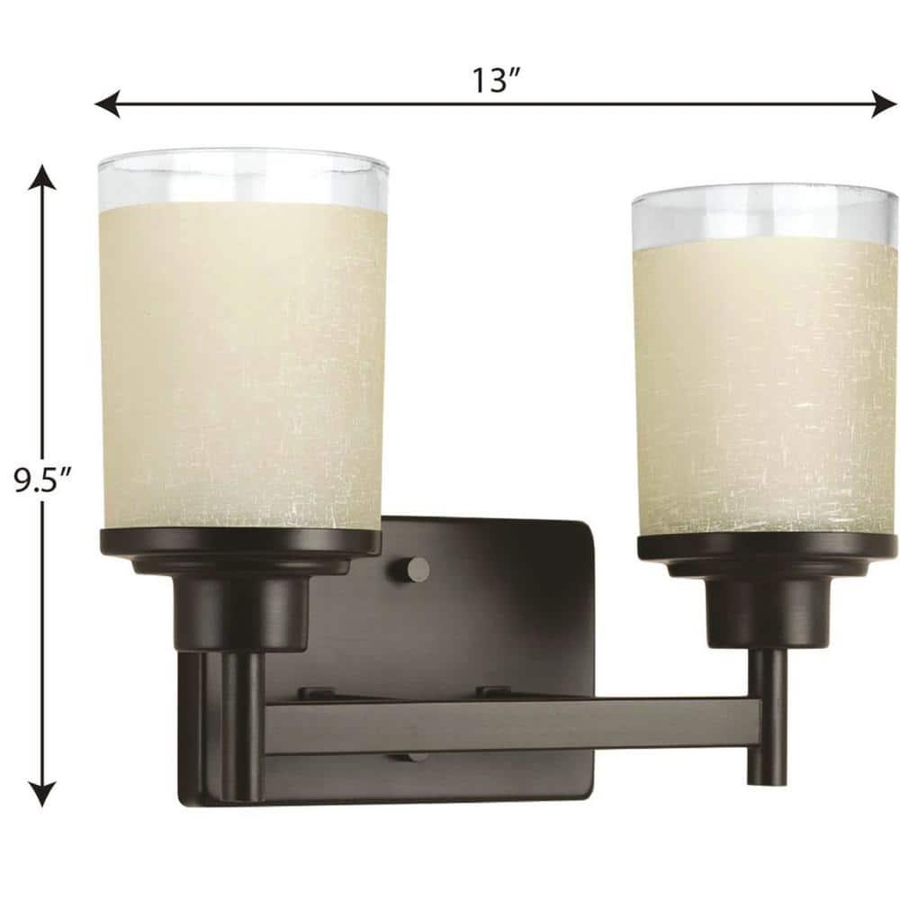 Progress Lighting Alexa Collection 2-Light Bath Fixture, Antique Bronze, White Linen Glass Shade