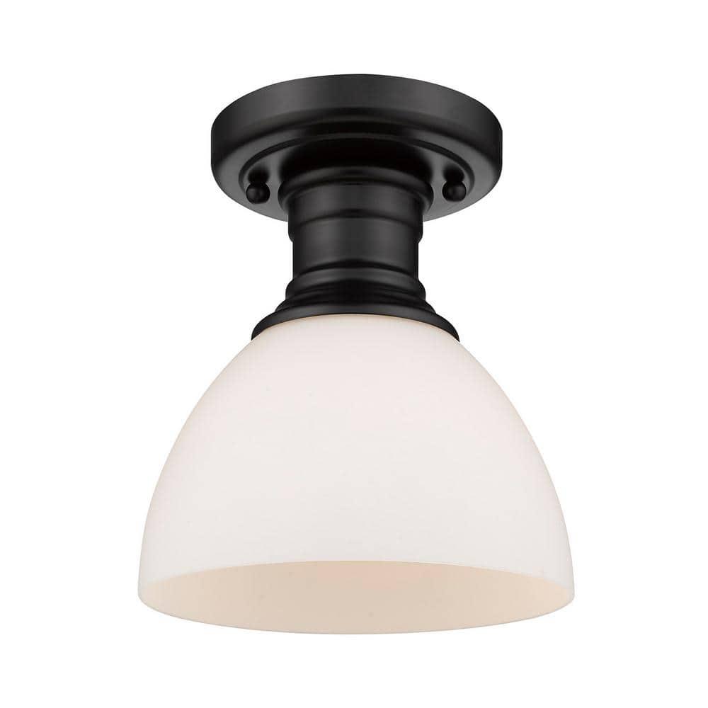 Golden Lighting Hines 1-Light Semi-flush in Matte Black with Opal Glass