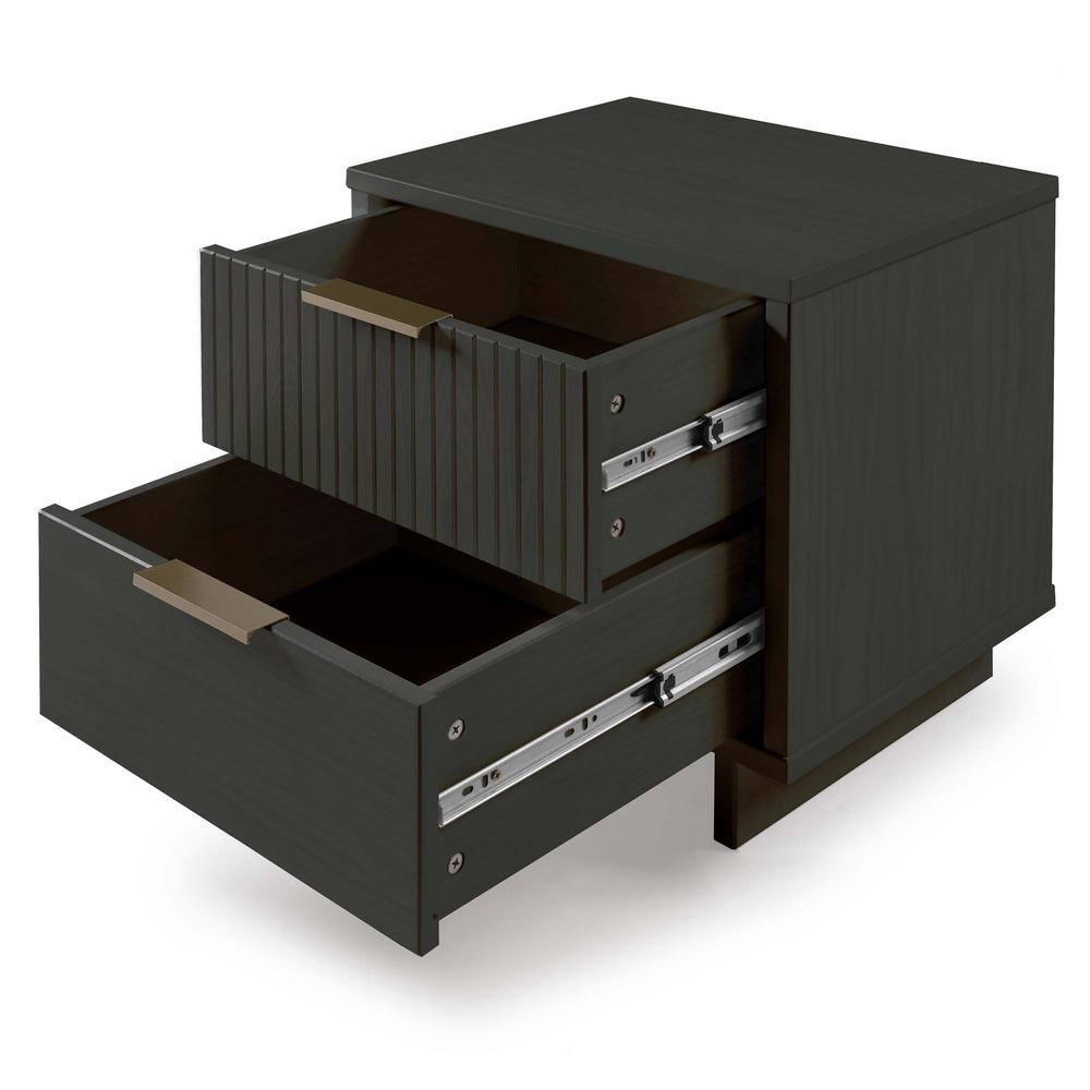 Manhattan Comfort Set of 2 Granville 2 Drawer Nightstands Dark Gray: Modern Design, Soft Close, Metal Handles