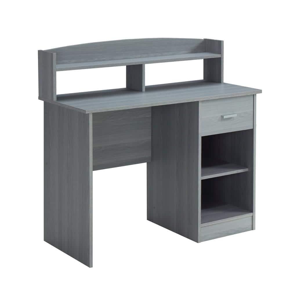 Modern Office Desk with Hutch Gray - Techni Mobili: Laminated Particle Board, Storage Hutch
