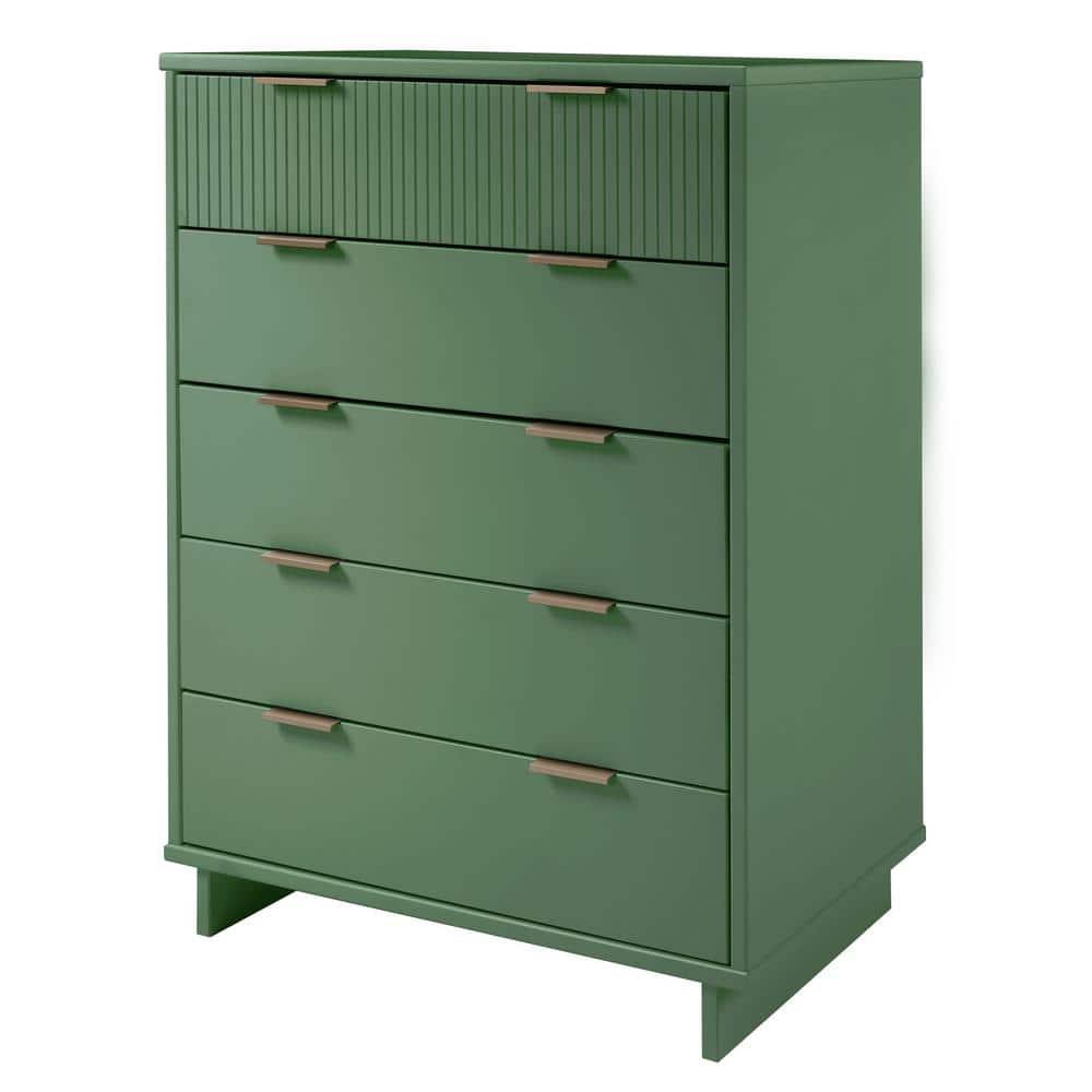 Tall Granville Modern 5 Drawer Dresser Sage Green - Manhattan Comfort: UV Painted, Soft Close, Metal Handles