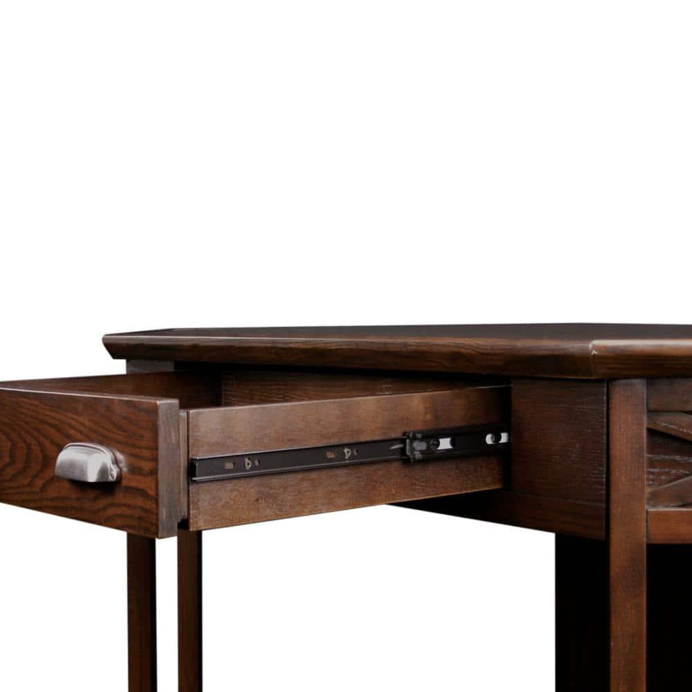 Leick Home 81430 Corner Computer/Writing Desk with Drawer and Shelf, Made with Solid Wood, Chocolate Oak