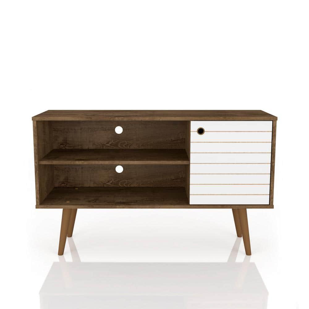 Manhattan Comfort Liberty Mid-Century Modern 2 Shelves and 1 Door TV Stand for TVs up to 46" Rustic Brown/White