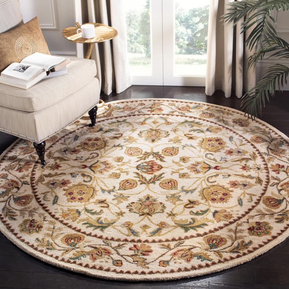 Bergama Ivory 6 ft. x 6 ft. Round Border Area Rug