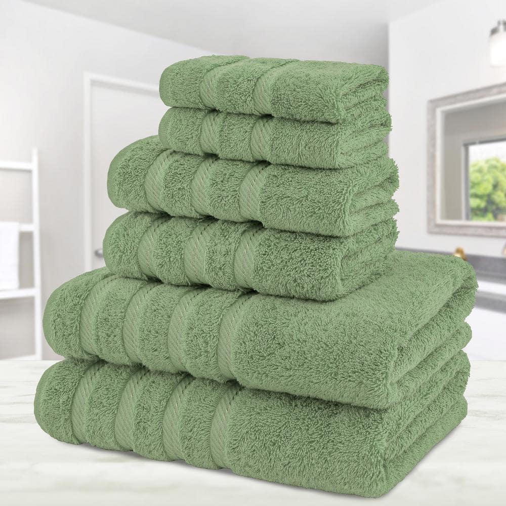 American Soft Linen 6 Piece Towel Set, 100% Cotton Bath Towels for Bathroom, Sage Green