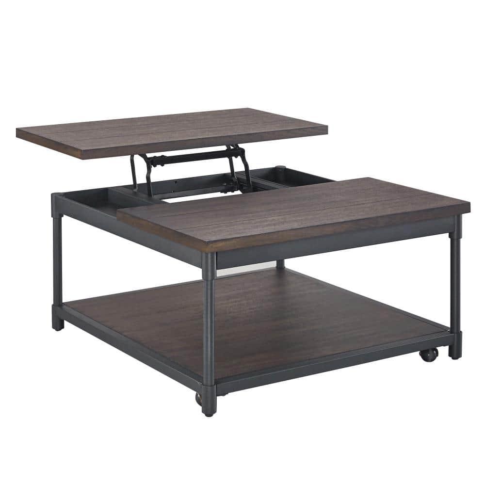 Prescott Lift Top Square Cocktail Table Dark Brown - Steve Silver Co.: Rustic Style, Metal Frame, Wood Veneer Top