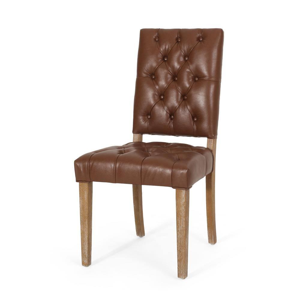 Noble House Uintah Contemporary Faux Leather Dining Chairs, Set of 2, Cognac Brown