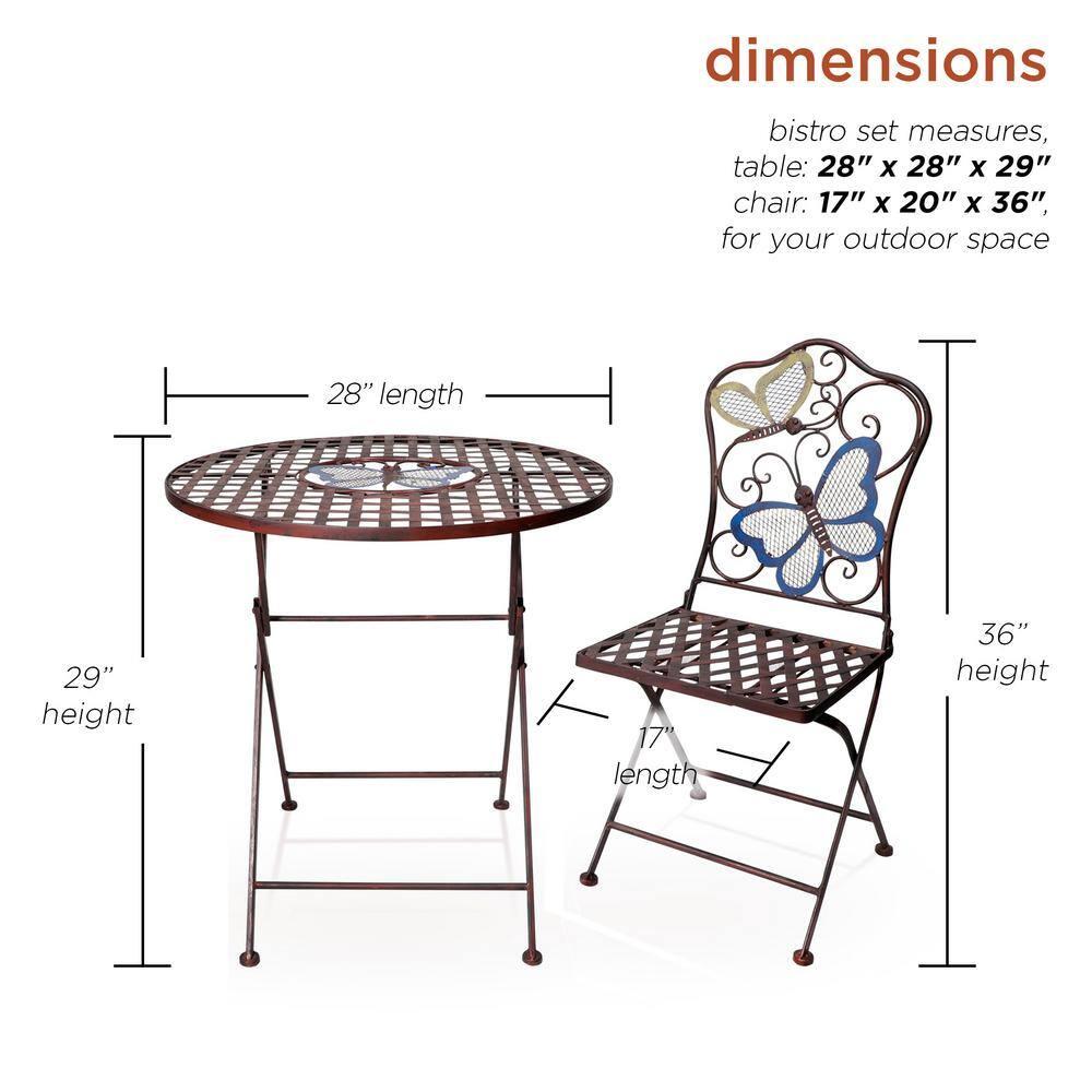 Alpine Corporation Butterfly Outdoor Patio Bistro Set, Metal 3-Piece Set, Bronze