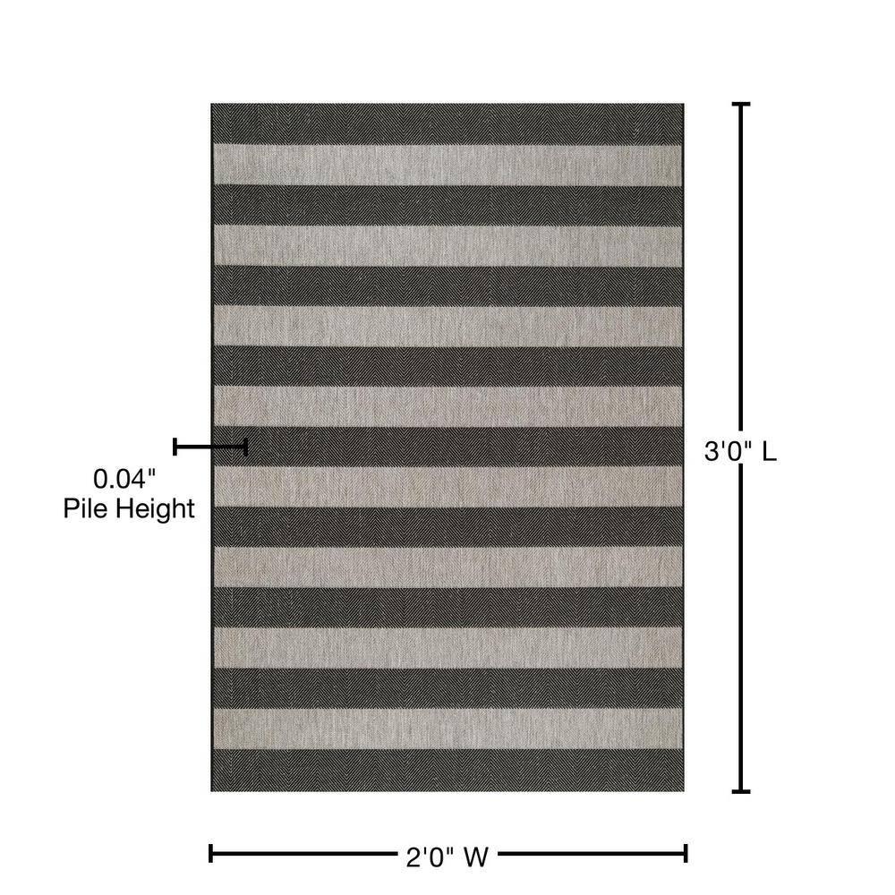 Nuloom Alexis Striped 2x3 Indoor/Outdoor Accent Rug for Living Room Patio Deck Front Porch Entryway Kitchen, Black/Light Grey