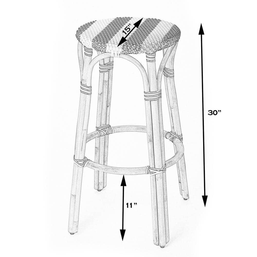 Butler Specialty Rattan Bar Stool Chair in White With Round Seat & Footrest
