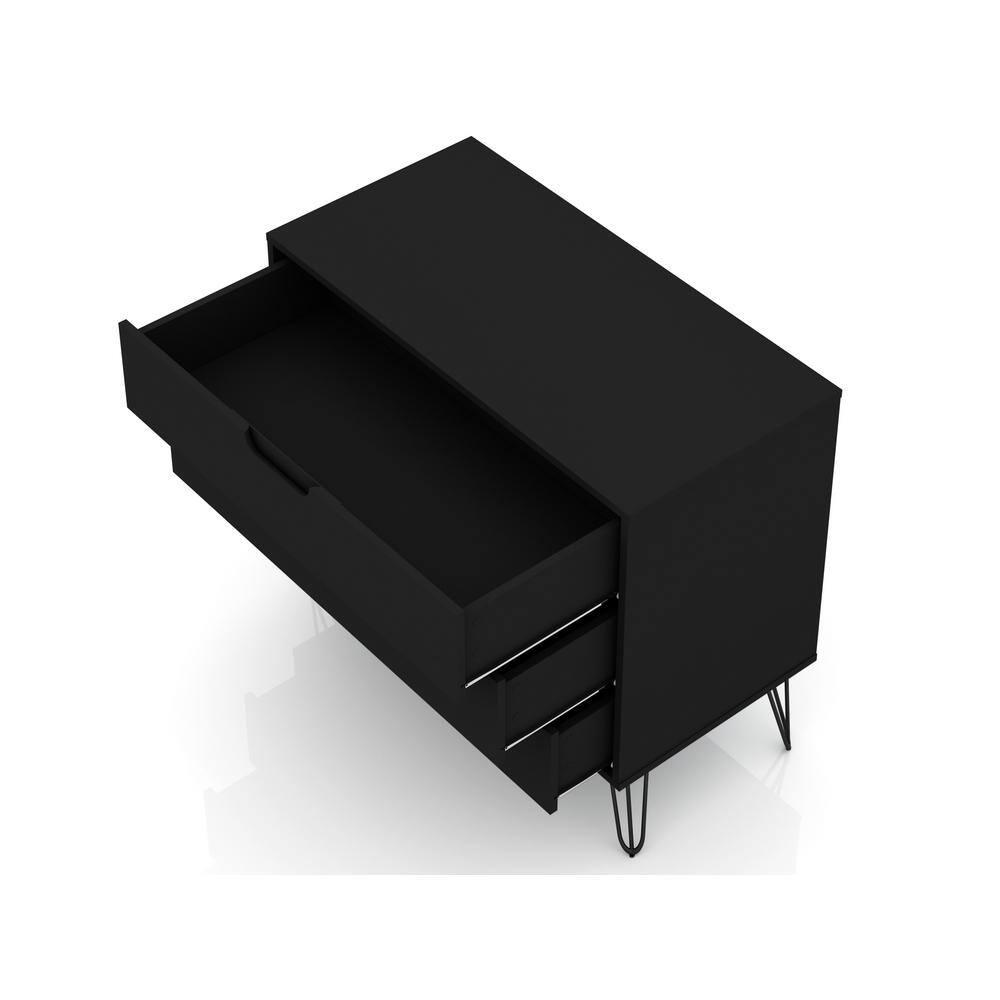 Rockefeller Dresser Black - Manhattan Comfort: MDF Composite Frame, 3-Drawer Storage for Bedroom