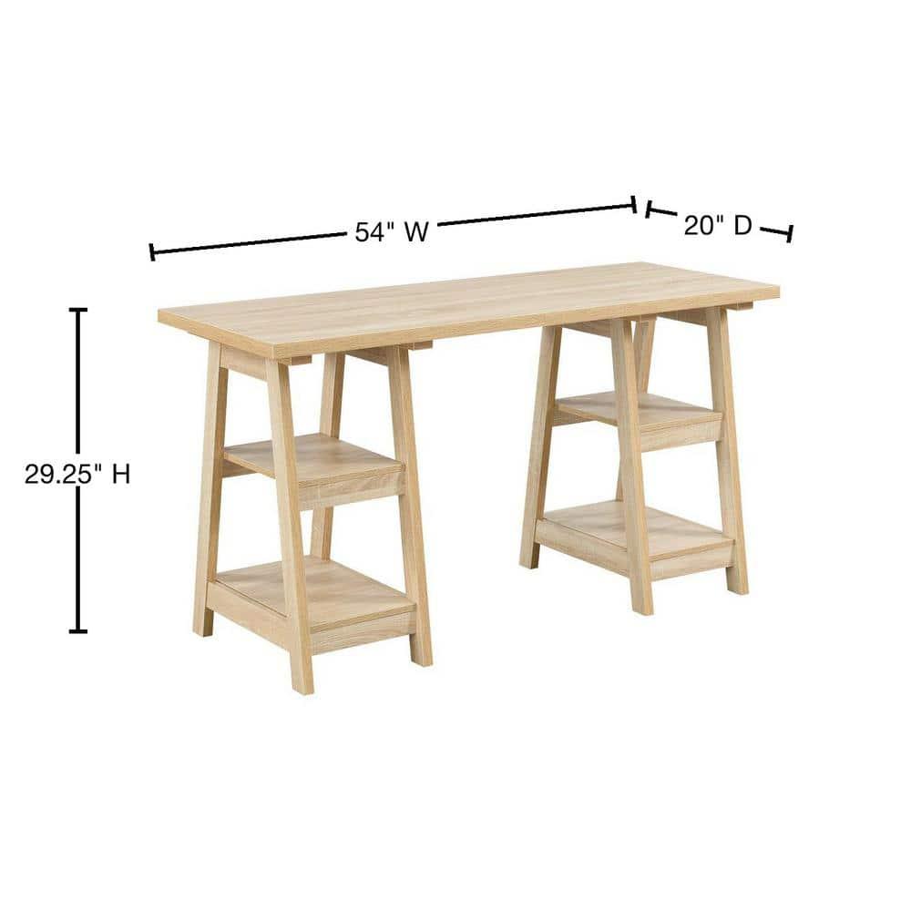 Convenience Concepts Designs2Go 29.25" Double Trestle Desk with Shelves, Weathered White, All Ages