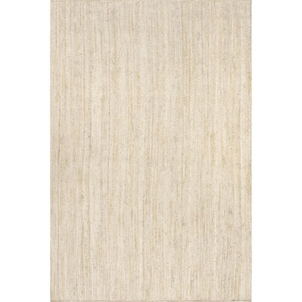 Nuloom 10 Square Rigo Jute Hand Woven Indoor Area Rug, Off White, Solid Farmhouse Design, Natural Fiber Bedroom, Living Room, Kitchen,