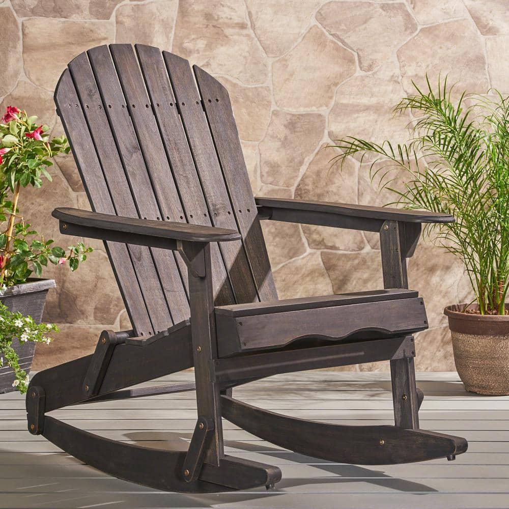 Ariel Outdoor Acacia Wood Adirondack Rocking Chair, Dark Grey