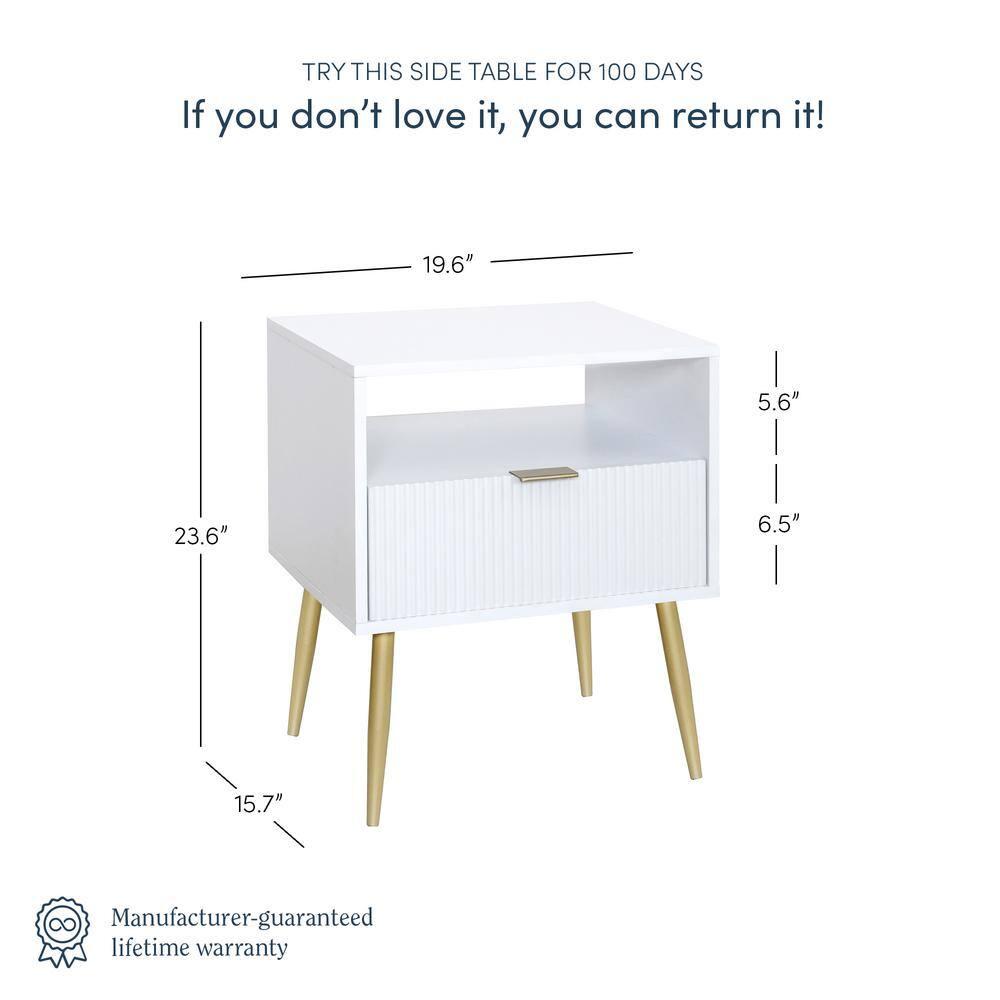 Nathan James Jacklyn Wood Fluted Nightstand with Drawer White: Modern Bedside Table, Laminate Surface