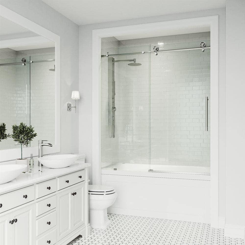 Cass 56-60" W x 66" H Sliding Frameless Tub Door with 3/8" Clear Glass