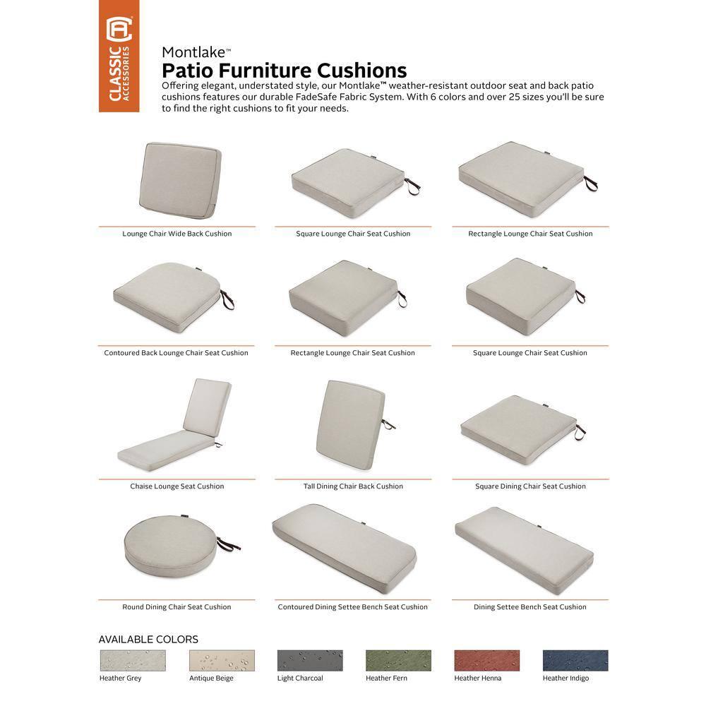 Classic Accessories Montlake FadeSafe Water-Repellent 48 x 18 x 3 Inch Outdoor Bench Cushion, Heather Grey