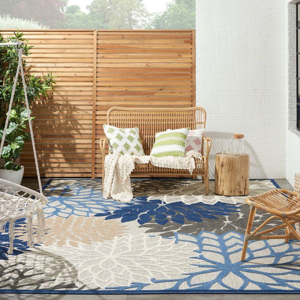Nourison Aloha Floral 12' x 15' Blue Multicolor Tropical Indoor/Outdoor Area Rug