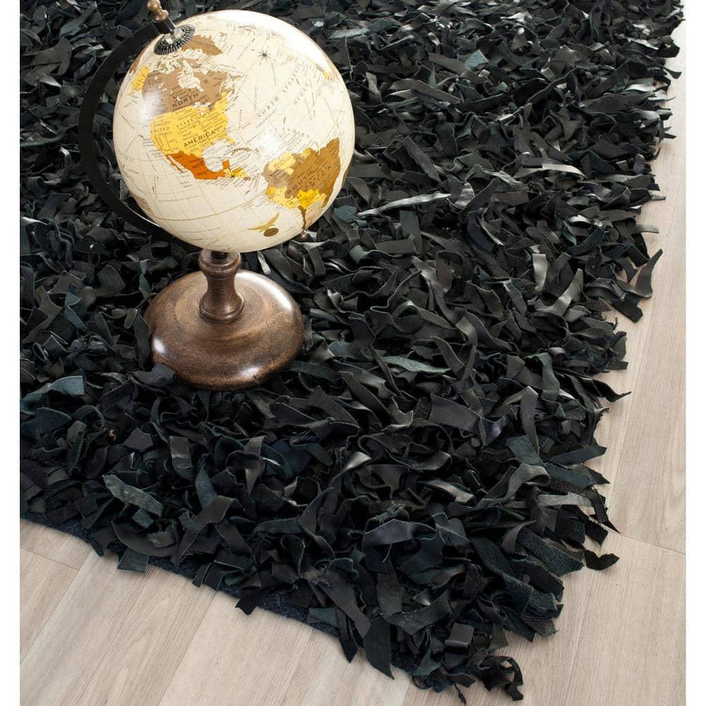 Leather Shag LSG511 Handwoven Area Rug - Black - 8'x10' - Safavieh