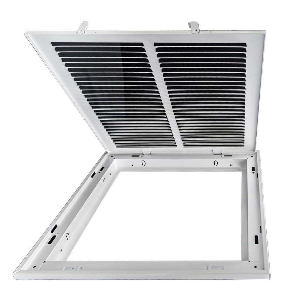 14x14 White Steel Return Air Filter Grille with Fixed Hinges