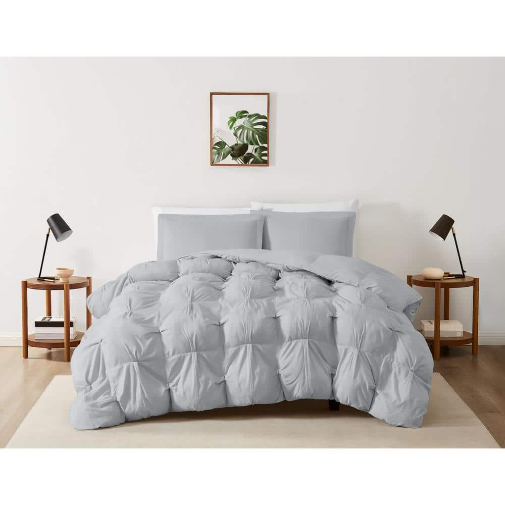 Truly Soft 2pc Twin/Twin Extra Long Cloud Puffer Comforter Set Gray: Microfiber, Machine Washable, Includes Sham