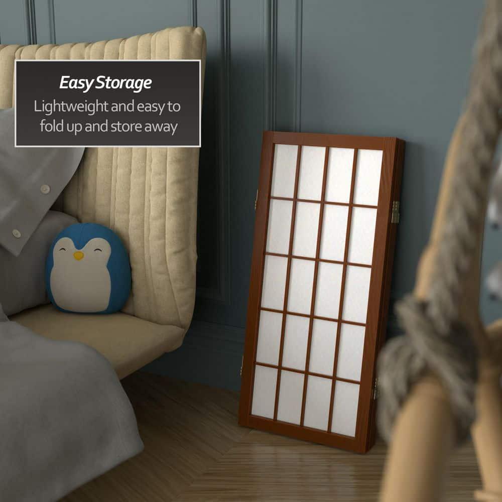 Oriental Furniture 2 ft. Tall Desktop Window Pane Screen - Walnut - 3 Panel