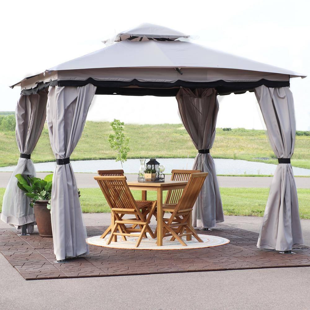 Sunnydaze Soft Top Rectangle Patio Gazebo with Screens and Privacy Walls for Backyard, Garden or Deck - Gray