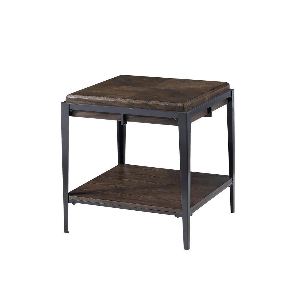 Waco End Table Espresso - Steve Silver Co.: Ash Veneer, Iron Frame, Glass Insert, Shelf