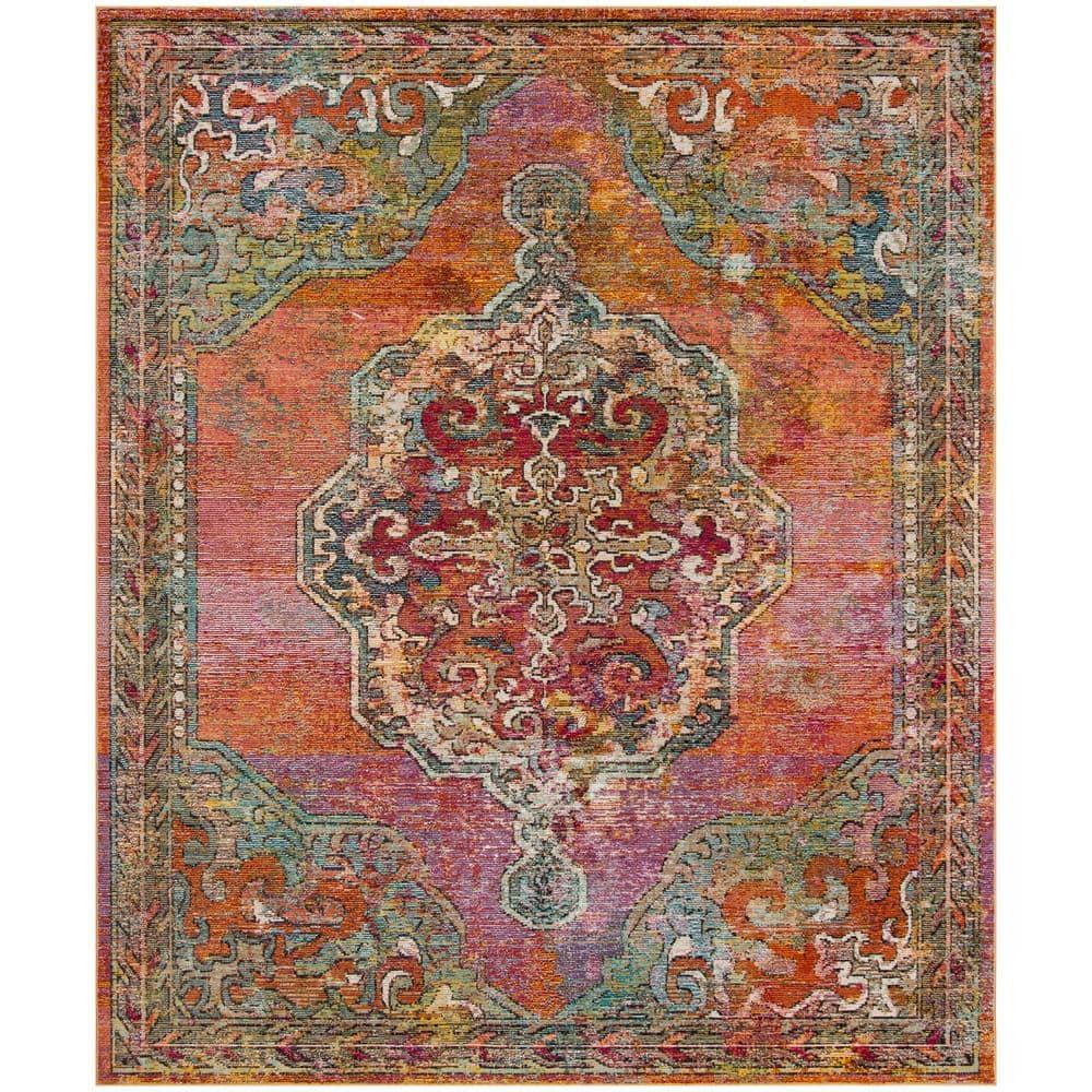 Crystal CRS502 Power Loomed Area Rug - Orange/Light Blue - 8'x10' - Safavieh.