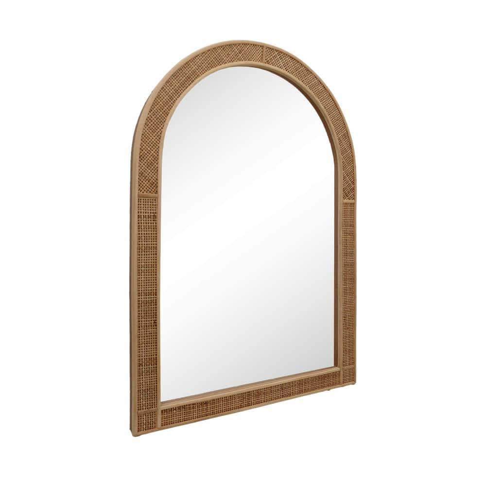 Parisloft Boho Arch Rattan Mirror - 25.5 x 37.4 Inch, Decorative Wall Mirror for Bathroom, Bedroom or Living Room, Natural