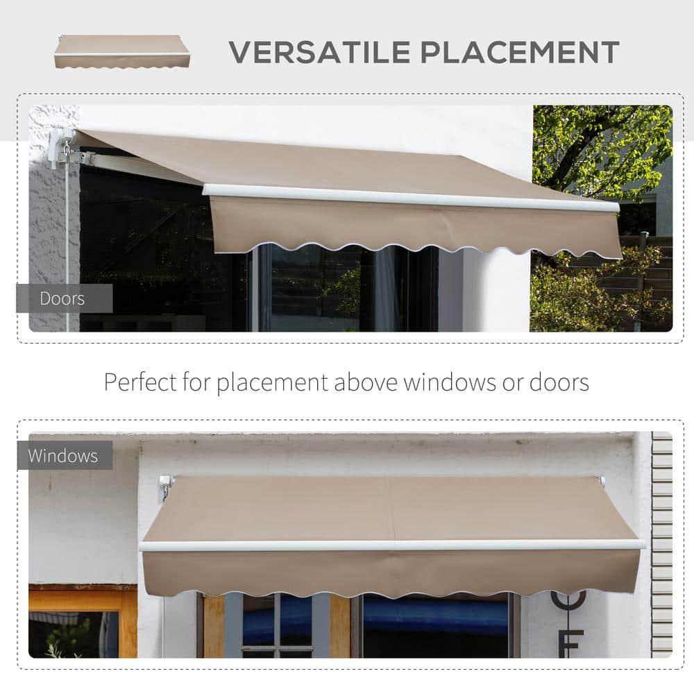8' X 7' Patio Retractable Awning, Manual Exterior Sun Shade Deck Window Cover, Brown