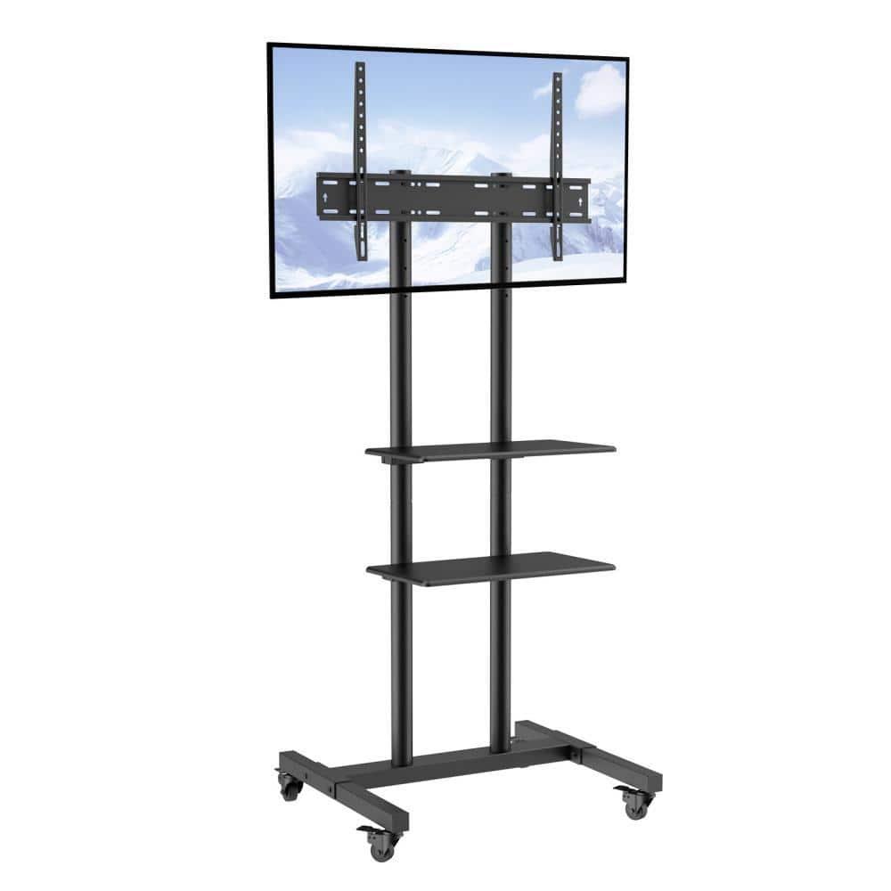 VEVOR Mobile TV Stand, Mobile TV Cart for 32 to 70 inch TVs, Height Adjustable Portable TV Stand with Wheels, Double Tray for Audio-Visual Devices, Rolling TV Stand with Mount for Bedroom, Living Room